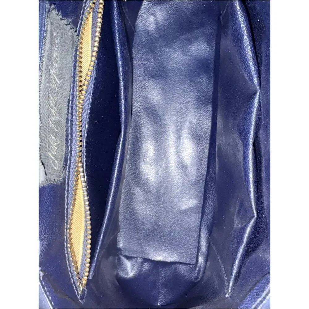 Vintage Saks Fifth Ave Classic Dark Blue Suede Top-Handle Bag with Gold Hardware